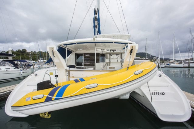 Whitsunday Escape Leopard 46 Rear with Dinghy in Davits